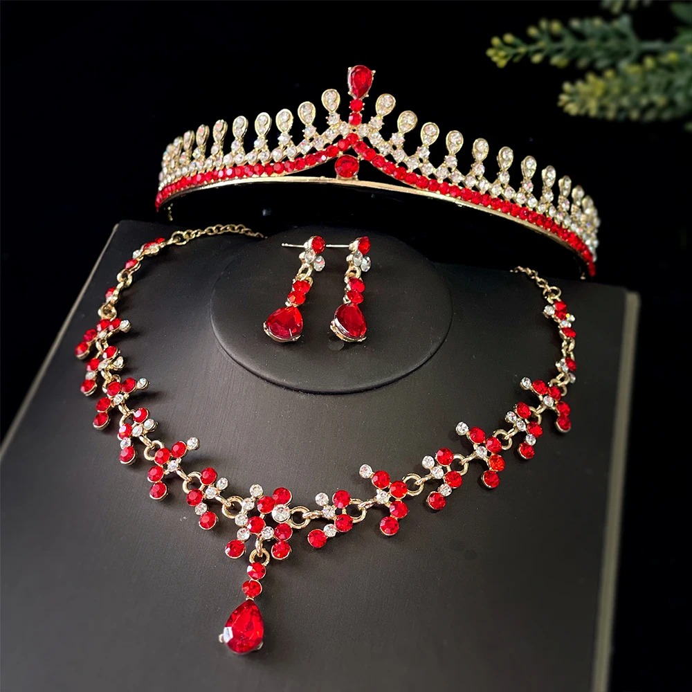 

3PCS/New Bridal Crown Three Piece Set Wedding Crown Headpiece Necklace Earrings Korean Super Fairy Wedding Dress Accessories