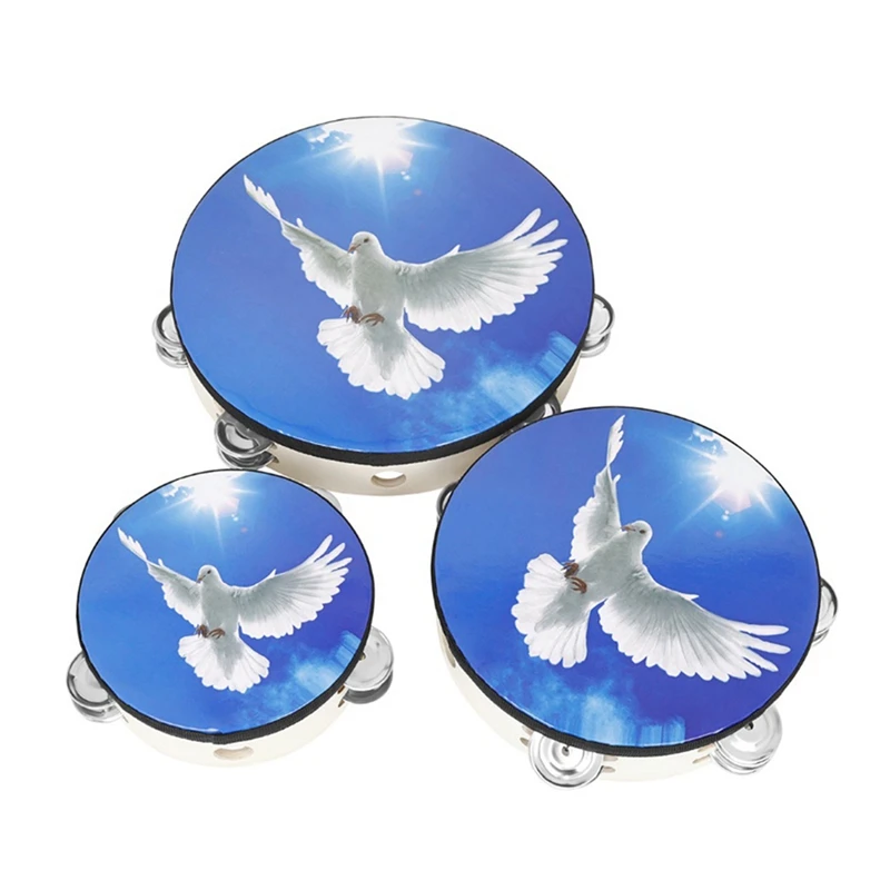

6 8 10 Inch Handheld Bells Drum Set Children Percussion Instrument Dance Palm Drum Kit PET+Solid Wood+Metal 1Set