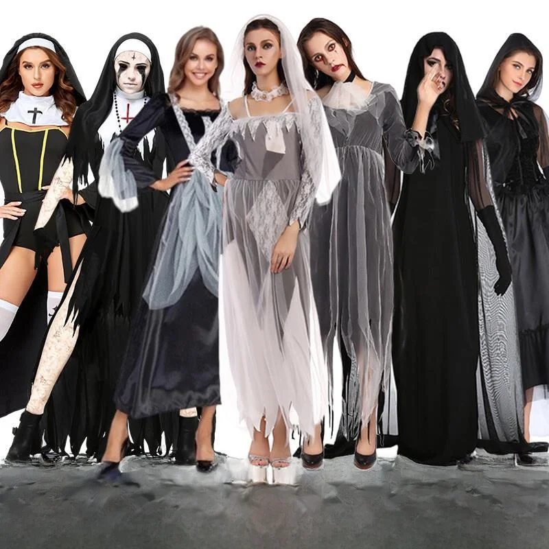 

Костюм на Хэллоуин, призрак невесты, доктор, террор, одежда со скелетом, женская традиционная праздничная одежда для выступлений на сцене