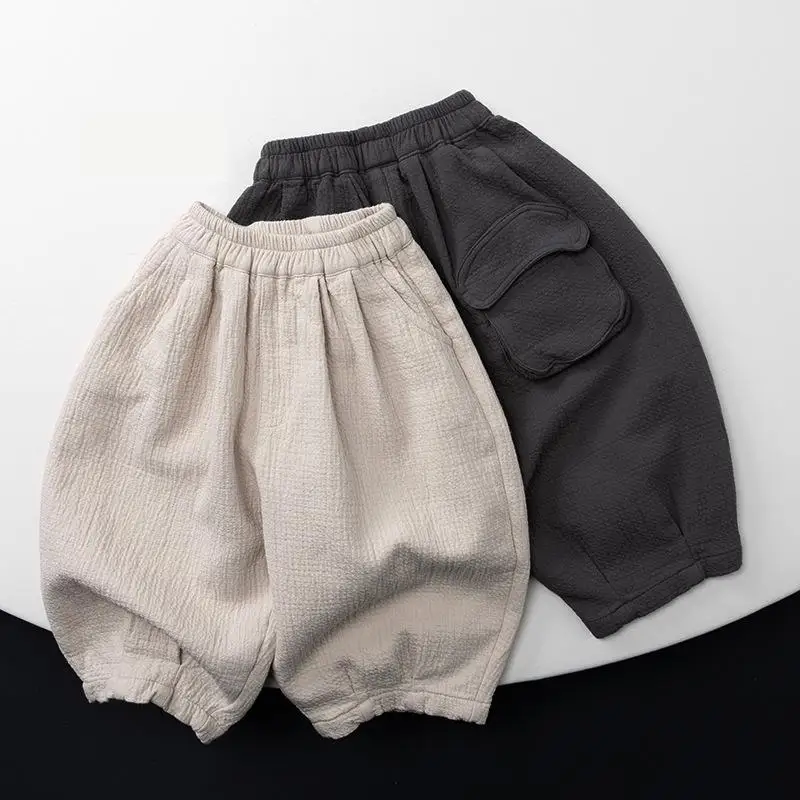 

2026 Spring New Children Casual Pants Cotton Girls Loose Trousers Solid Simple Toddler Boys Harem Pants Kids Clothes