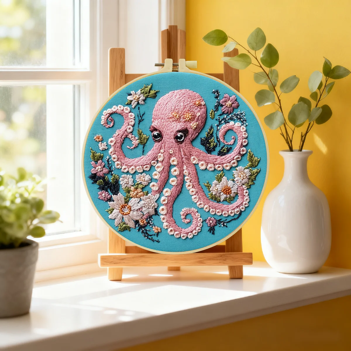 1 Stück 20X20CM/15X15CM 7,87/6,3 Zoll Oktopus-Stickerei-Starter-Kit DIY-Kit DIY-Stickerei-Set Handarbeiten Heimdekoration Nähkunst – Detail 2