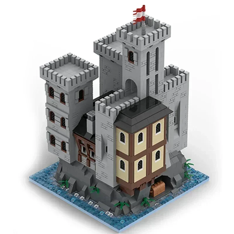 Modelo de fortaleza militar moc tijolos de construção castelo no penhasco tecnologia blocos modulares presentes brinquedos de natal diy conjuntos montagem