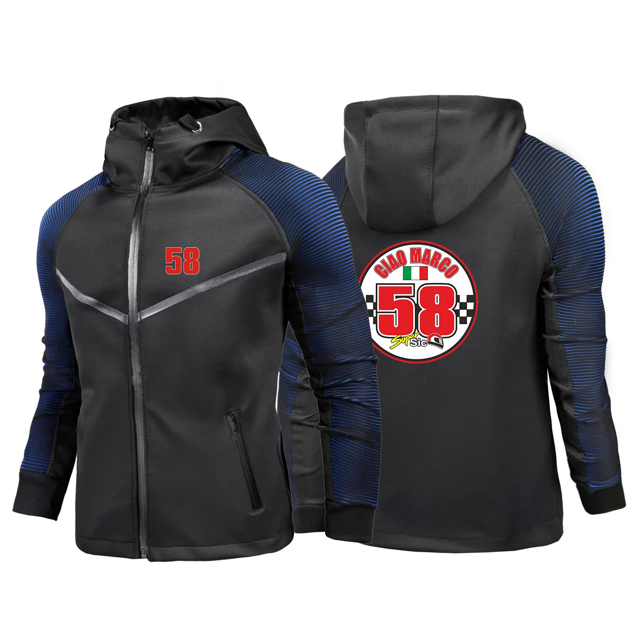 

2024 Spring Autumn Men's Marco Simoncelli Super Sic 58 Logo Print Long Sleeve Casual Gradient Color Comfortable Zip Racing Suit