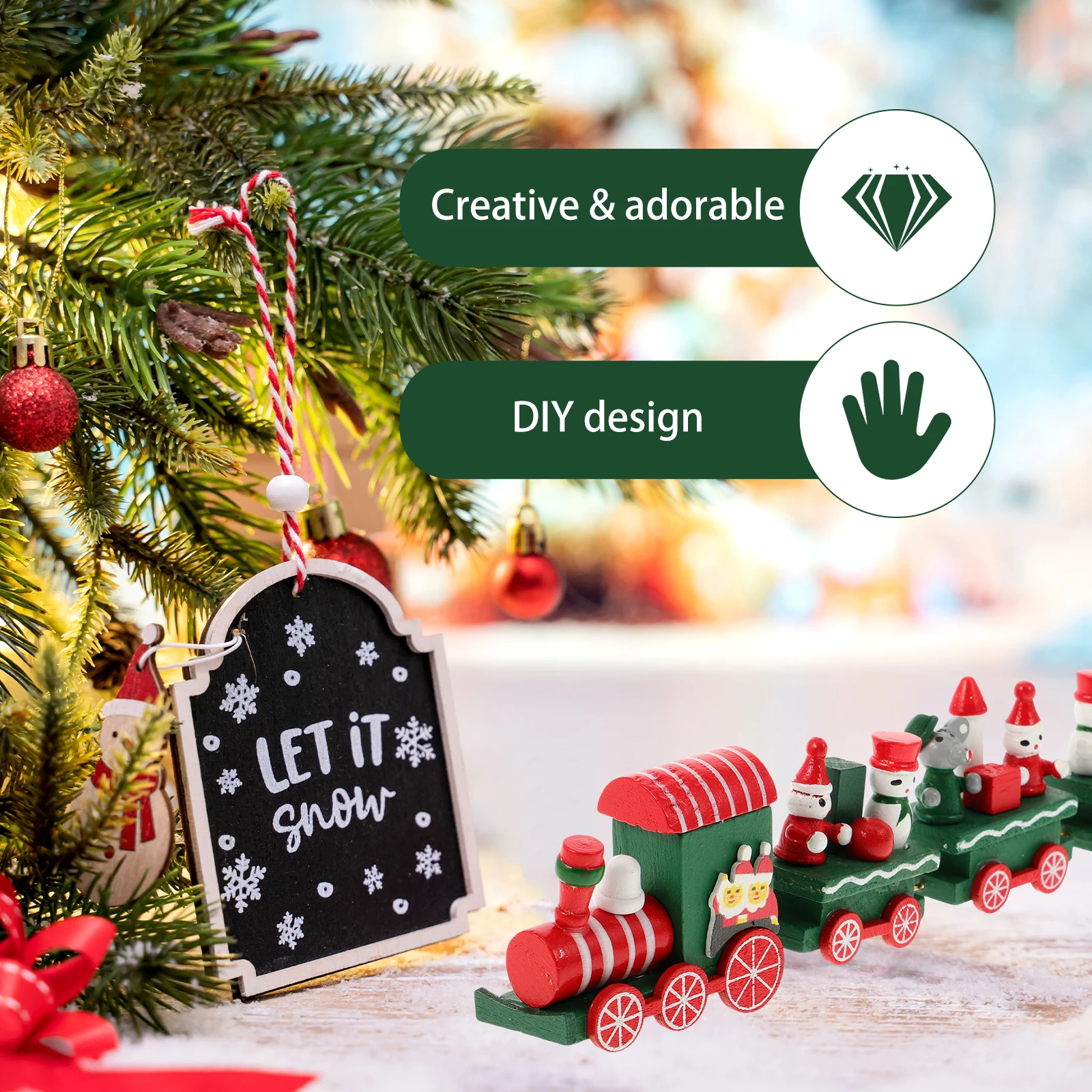 

Wooden Small Train Christmas Ornament Toy Adornment Ornaments Detachable Craft Decor Child