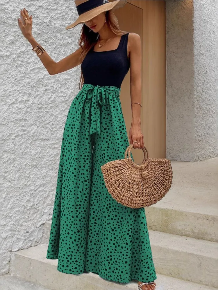 

Printed Jumpsuit Floral Print Jumpsuits For Woman Sleeveless Off Shoulder Simple Style All-match Vacation Slim Fashion Leace-up