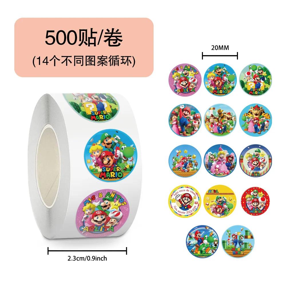

New 500pcs Cool Game Super Mario Bros Stickers Roll Funny Cartoon Sealing Label Decals DIY Laptop Anime Graffi Sticker Reward G