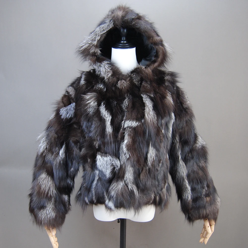 Fashion Natural Fox Fur Coat Sleeve Fur Real Fox Fur Natural Raccoon Winter Women Fur Coat High Quality Silver Fox Fed Fox Fur