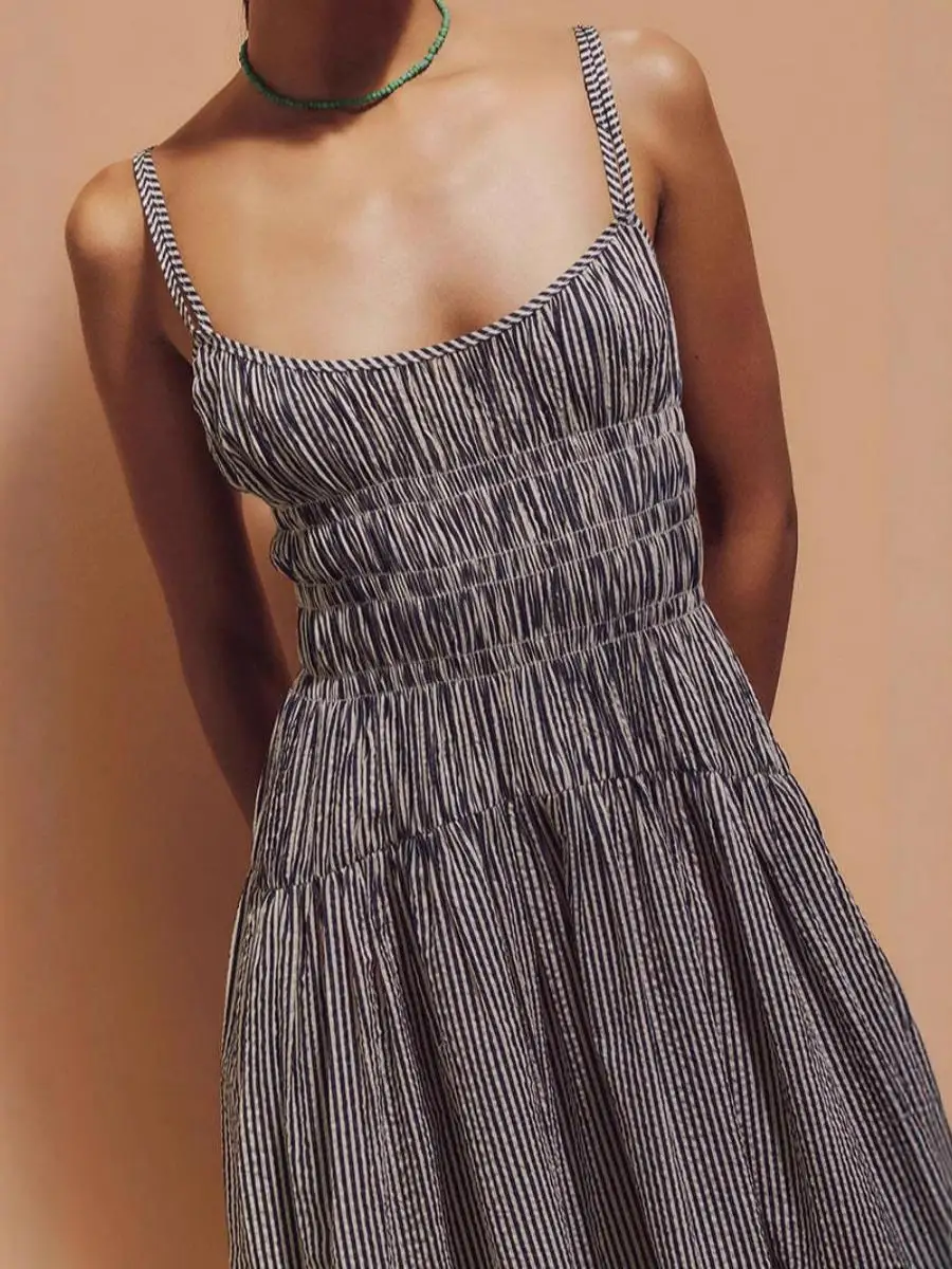   Sangle d'épaule réglable en coton à rayures Midi Dr, exposition Ba, rangées en t croisé, ceinture de décoration plissée, pièce unique, 2025