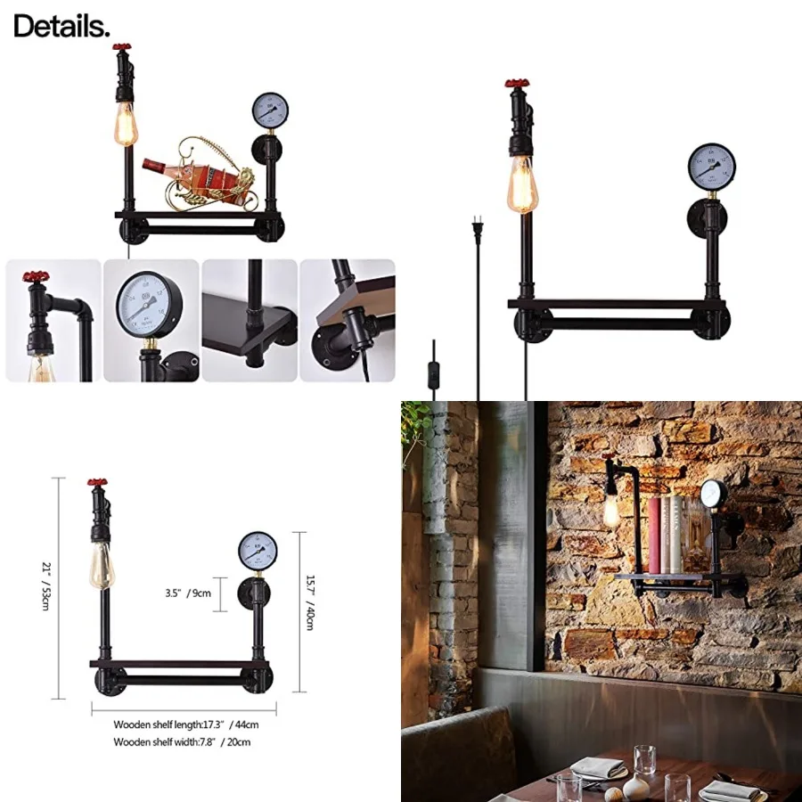 

Farmhouse Rustic Wall Decor Light With E26 Base Edison Retro Industrial Style Vintage Wall Lamp With 5.9Ft Wire Adjustable Plug