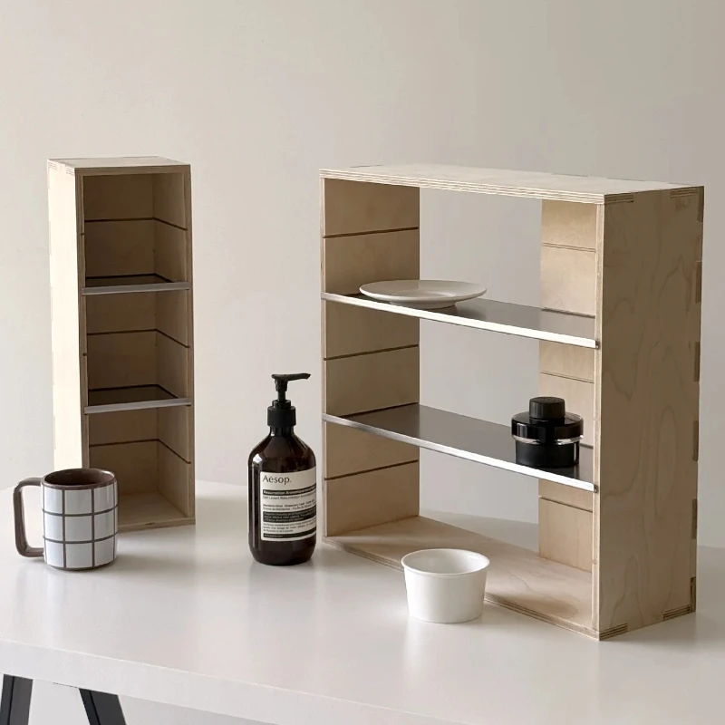 Desktop Display Shelf, Cup Storage Organizer with Stainless Steel Shelves and Marine Plywood Panels for Cups or Figurine Storage