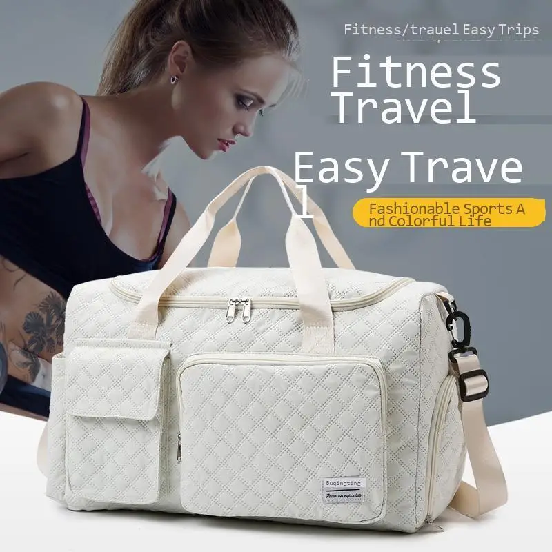 Travel bag large capacity lightweight diamond grid fitness bag dry wet separation storage bag with shoe compartment ready