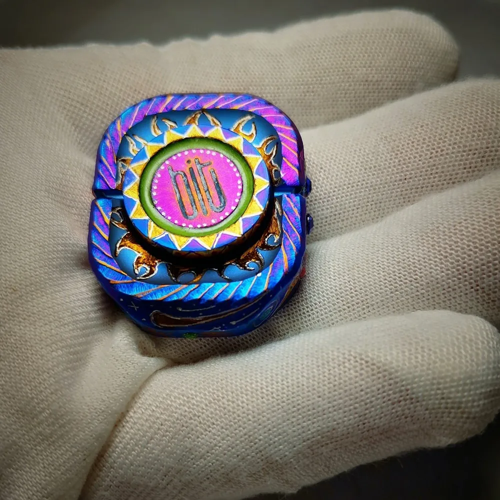 LAUTIE EDC BIT01 Titanium Blue Fidget Spinner Luminous Handmade Carving Stress Relief Toy Fidget Toys For Adults