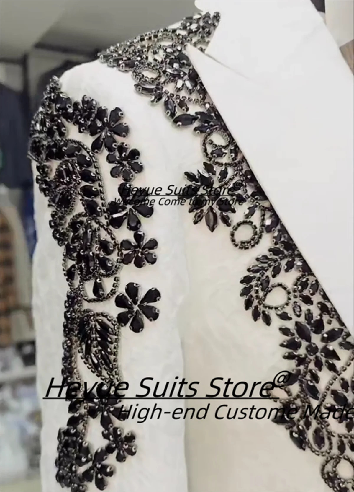 Trajes de Hombre de lujo personalizados con diamantes de imitación, esmoquin ajustado con solapa de pico para novio, conjuntos de 2 piezas, Blazers de fiesta para Hombre, Ropa para Hombre
