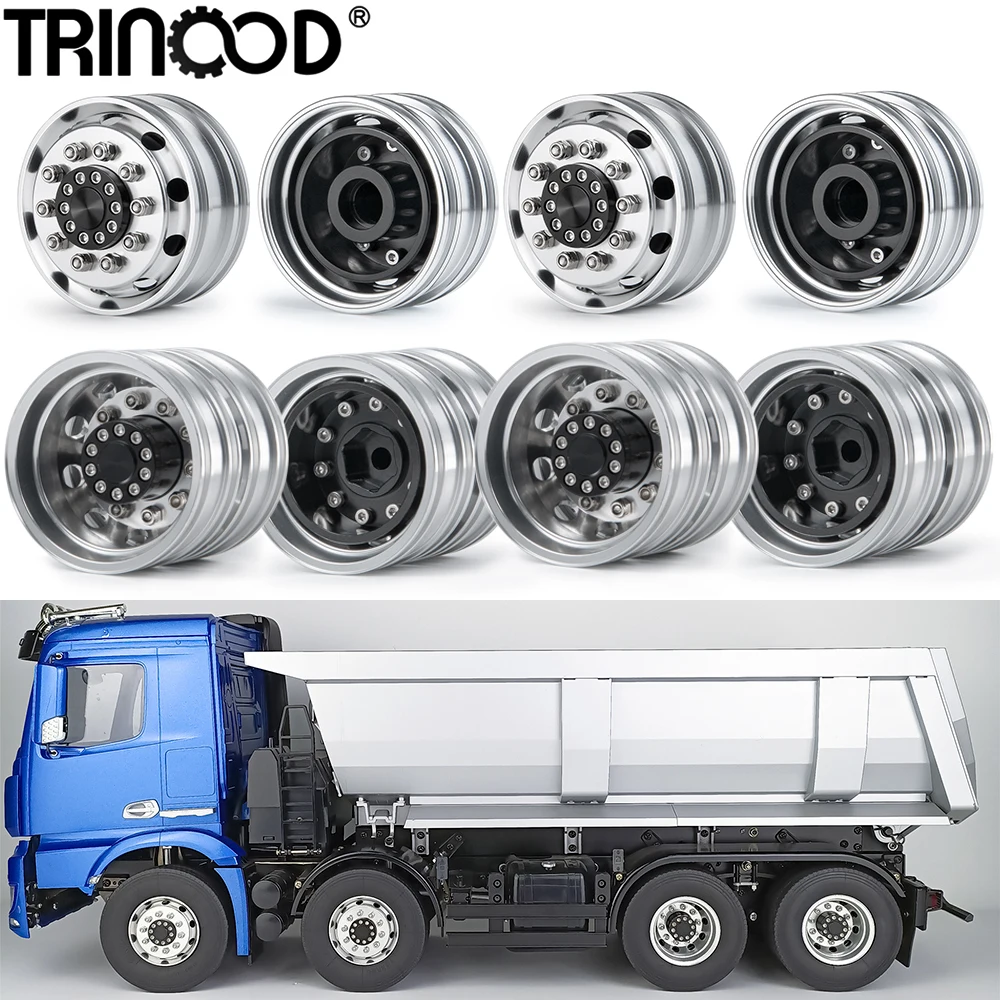 

TRINOOD 8PCS Aluminum Alloy Front Rear Wheels Hubs Rims Set for 1/14 Tamiya Truck 8x8 RC Trailer Tractor Car Upgrade Parts