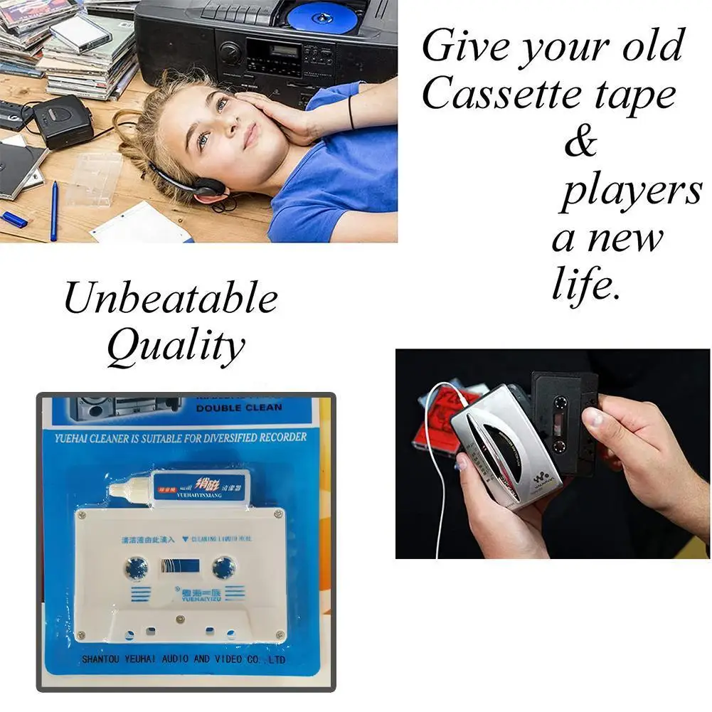 Audio Cassette Head Cleane NEW Portable Wet Type Cassette Tape Head Cleaner Demagnetizer For -Audio Deck Players