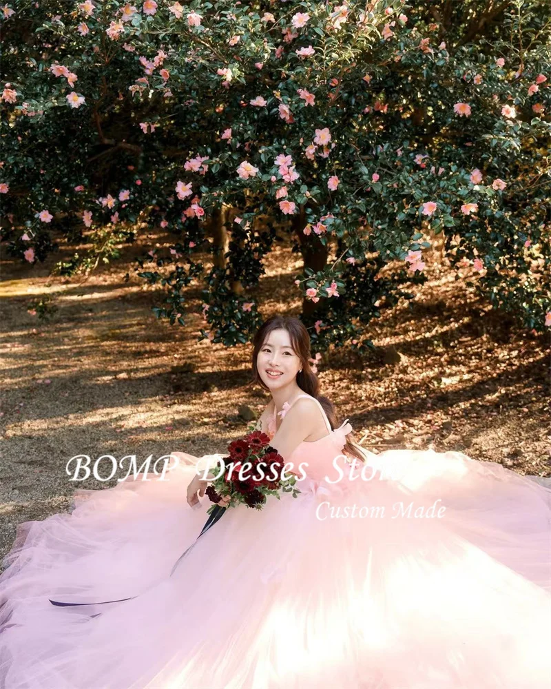 BOMP Pink Garden Evening Dresses Korea Wedding Photo shoot Puff Skirt Princess Prom Gowns Formal Party Corset Back Customized