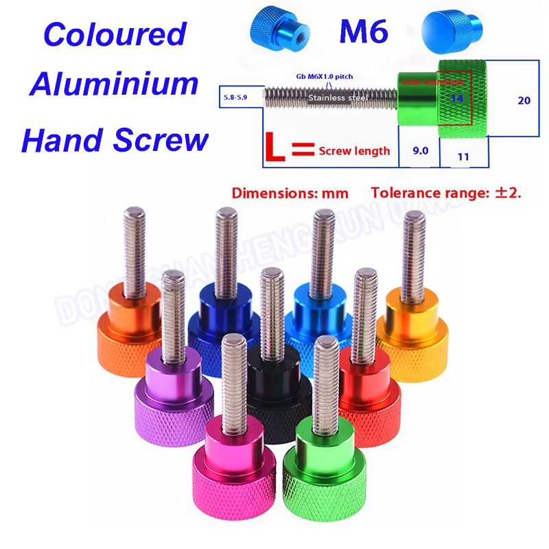 M6 Coloured Aluminium Alloy High Head Handle Head Stainles Steel Screw Rod Hand Screw Adjustable Mechanical Inspection Tool Bolt