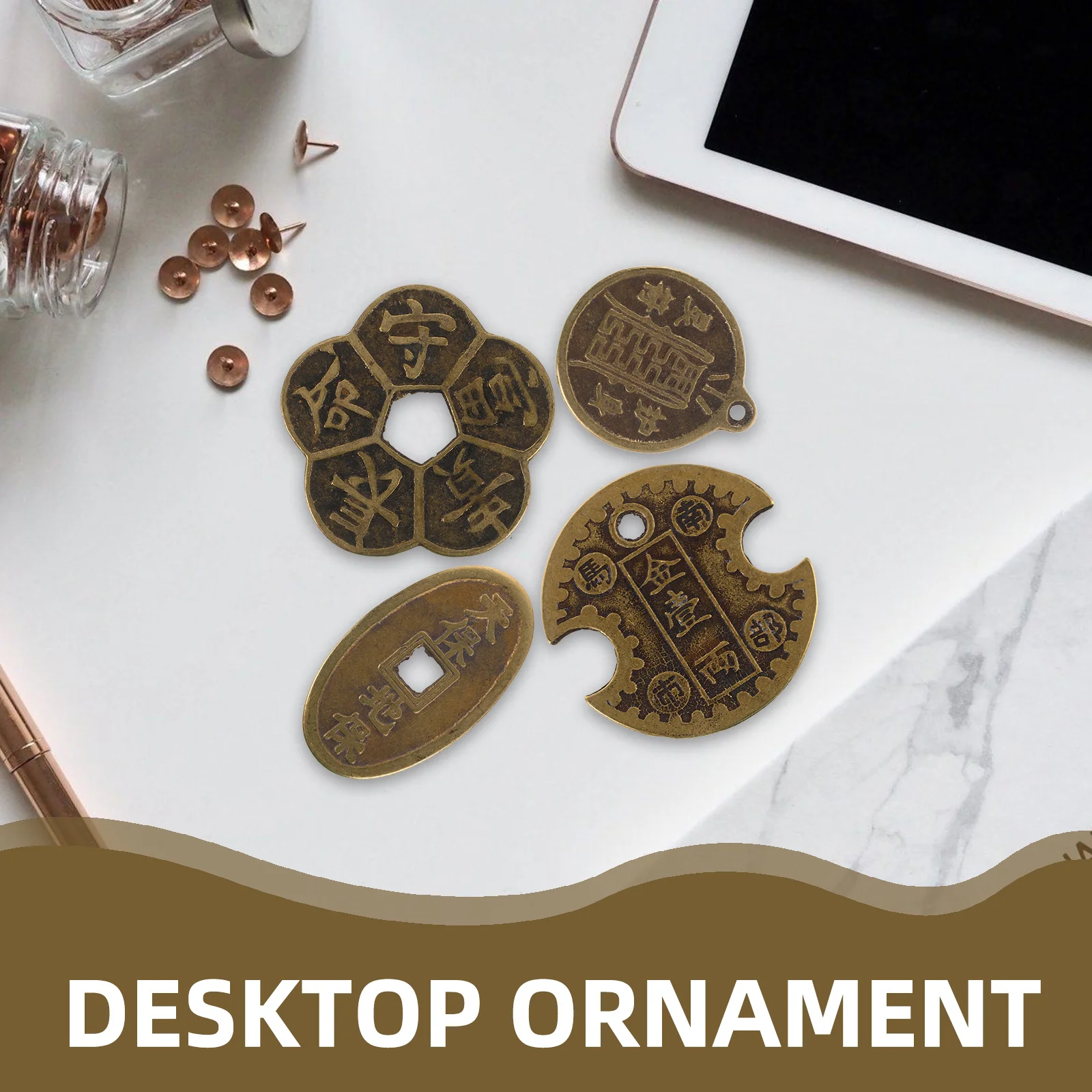 4개 황동易経 동전 중국 풍수 재물 상징 행운의 돈 장식 거실 책상용