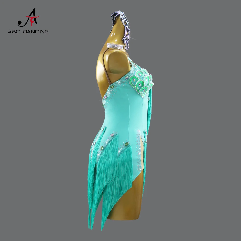 Traje para a menina 2025 vestido de dança latina competição terno midi sexy feminino samba feminino desempenho suporte roupas noite salão