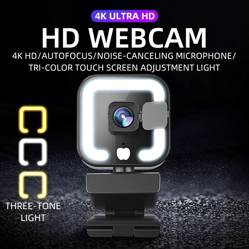 4K Full HD Webcam 1080P Web Camera Auto Focus With Fill-in Light Microphone 2K USB Plug Web Cam For PC Computer Laptop Video