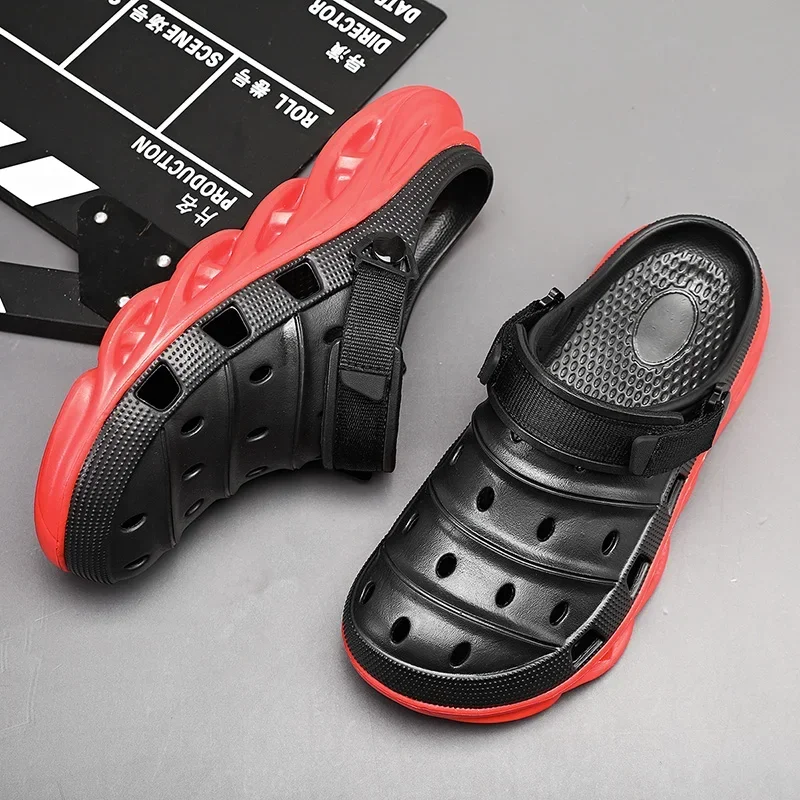 New 2024 Summer Thick Bottom Patchwork Fashion Sandals Men Casual Beach Shoes Hollow-Out Garden Clogs Outdoor Slippers EVA Shoes