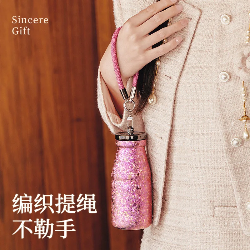 280ml Mini Lady's Thermal Water Bottle With Handle,Double-layer Pure Titanium Vacuum Drinking set,Birthday Gift,Milk Thermos Cup