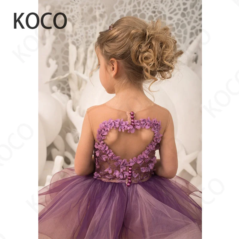 JONANY Cute Scoop Flower Girl Dress 3D Flowers Appliques Lace Tulle abito da ballo personalizzato bambina Princess Roupas De Florista