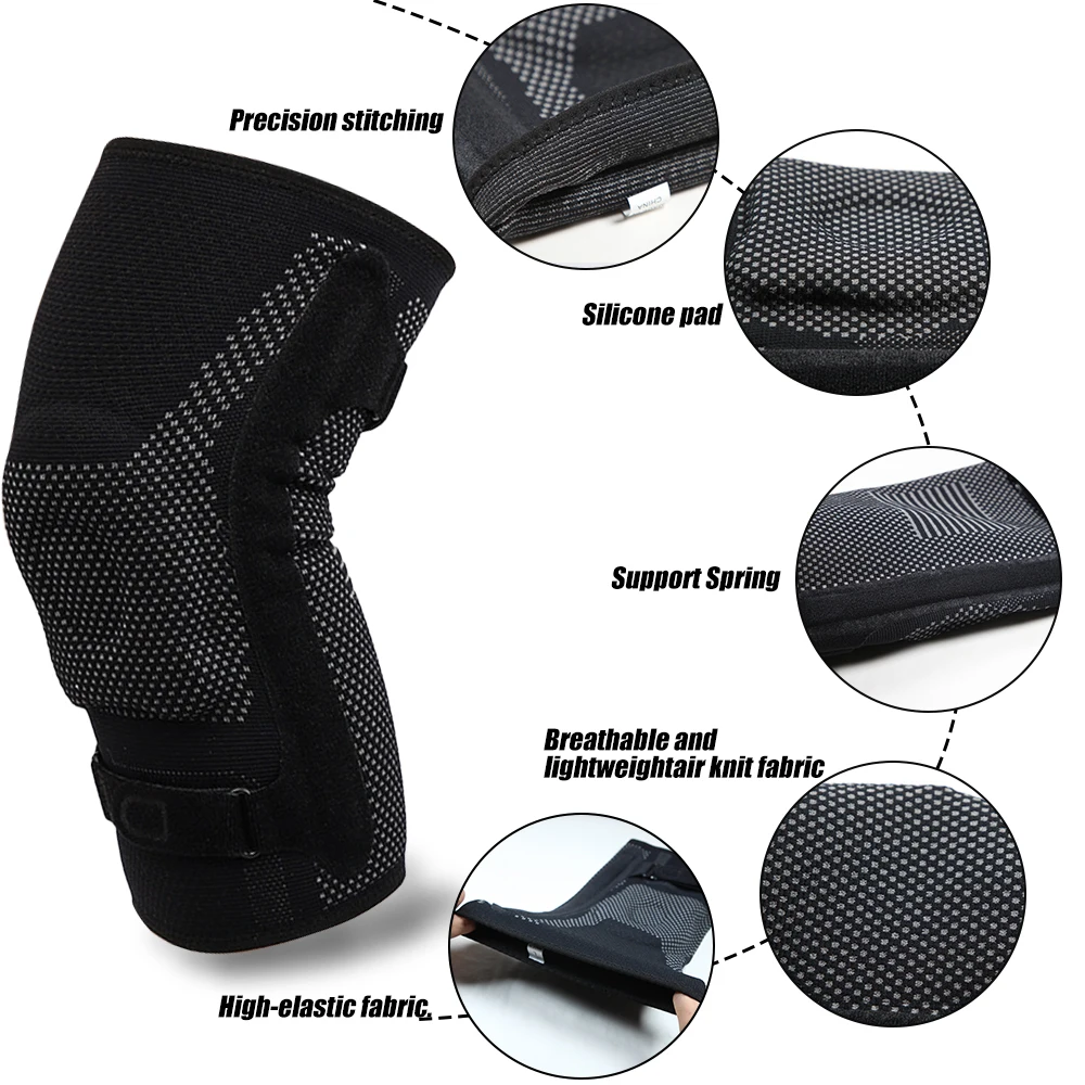 1Pcs Knee Support Brace Compression Sleeve with Metal Side Stabilizes and Patella Tendon Strap for Meniscus Tear, Arthritis