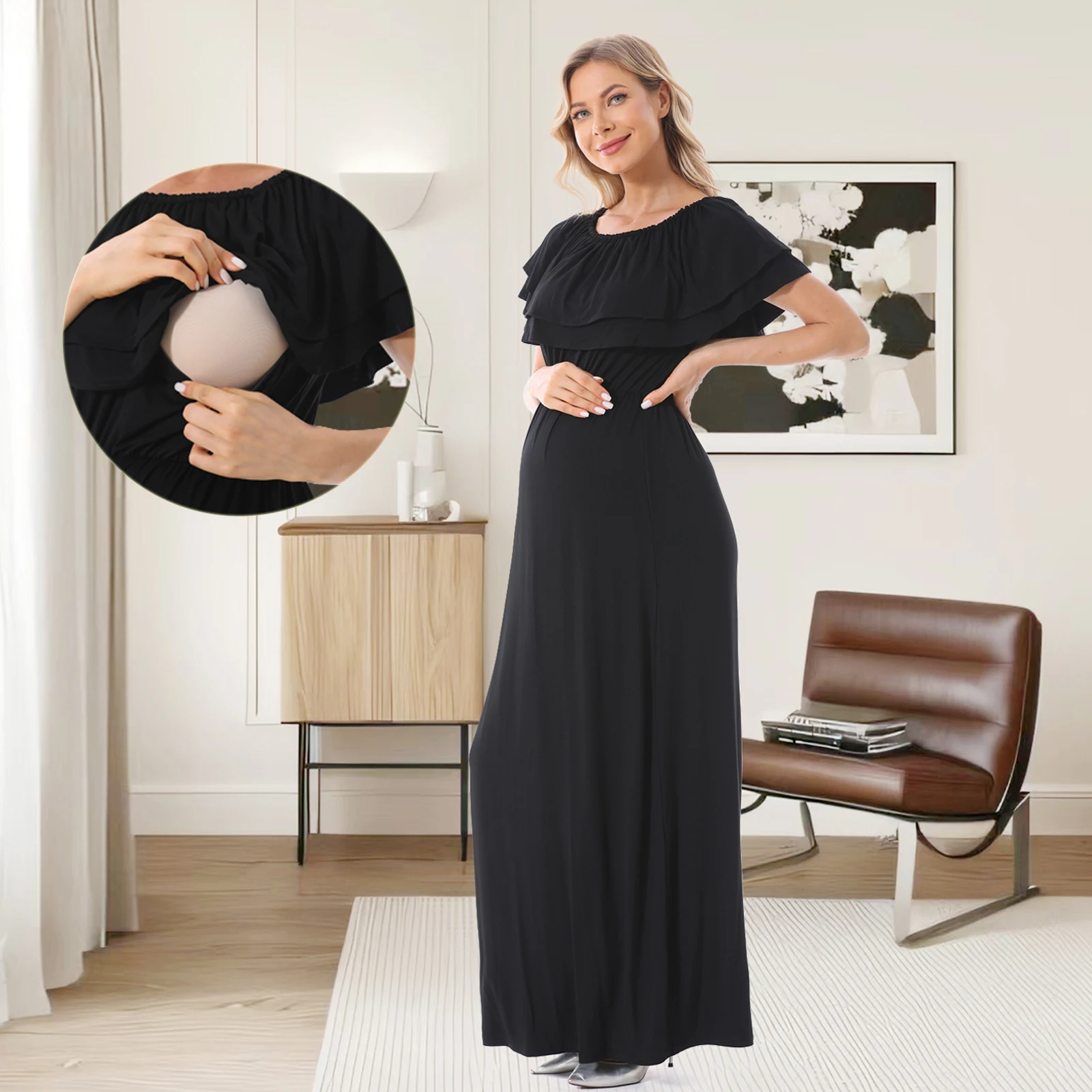 

Maternity Dress For Photoshoot Pregnancy Women A-line Maxi Long Dresses Clothes for Pregnant Women Breastfeeding Nursing Dresses