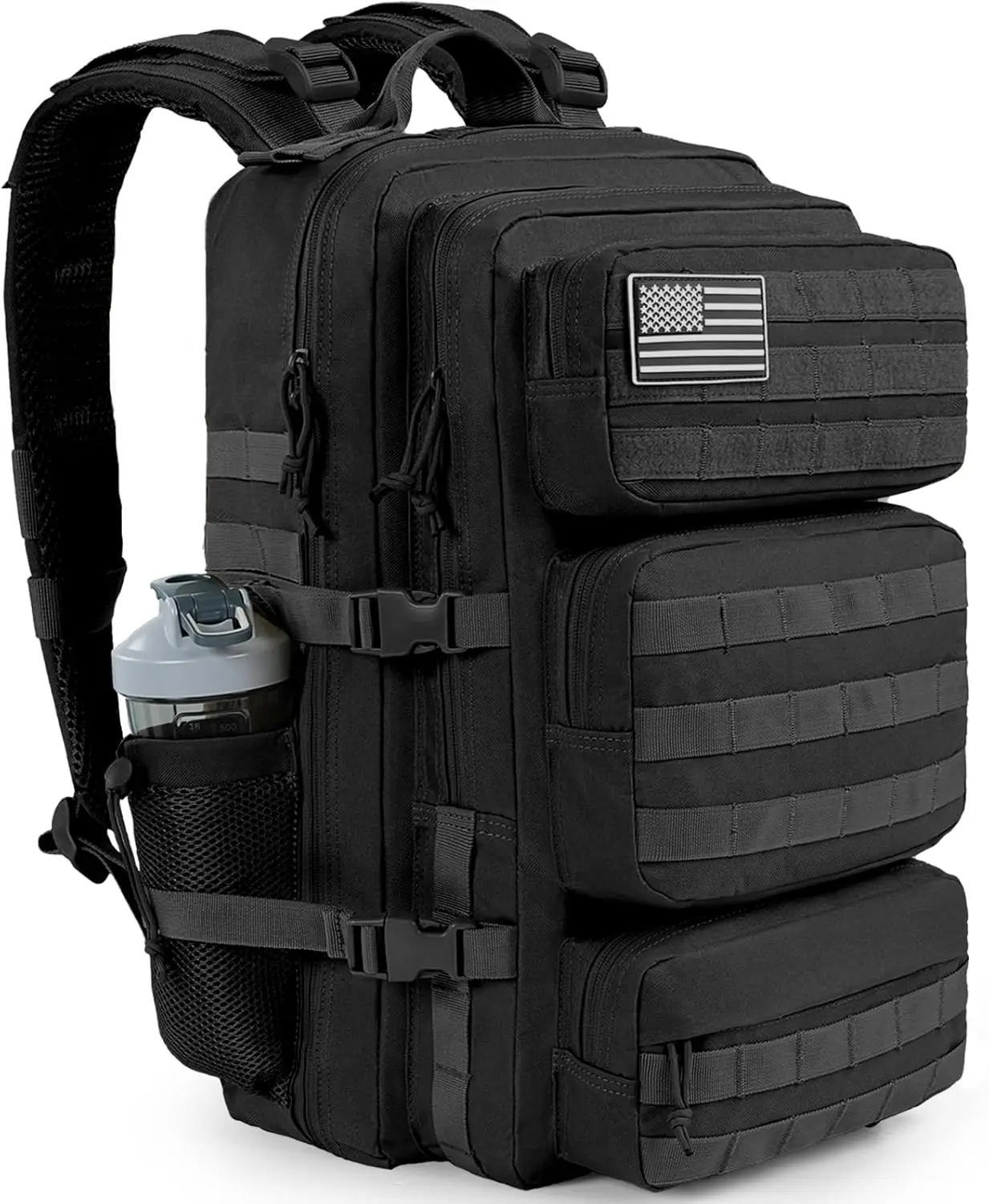 

50L Military Tactical Backpack for Men - Water Resistant, Heavy Duty Hiking Rucksack, Molle Army Day Pack, Black
