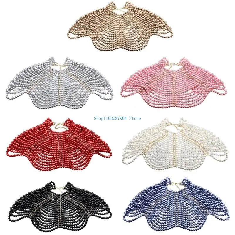 

N7YF Elegant Women Shawl Multi Layer Beaded Chest Chain Layered Necklace Banquet Dress Bridal Accessories for Event
