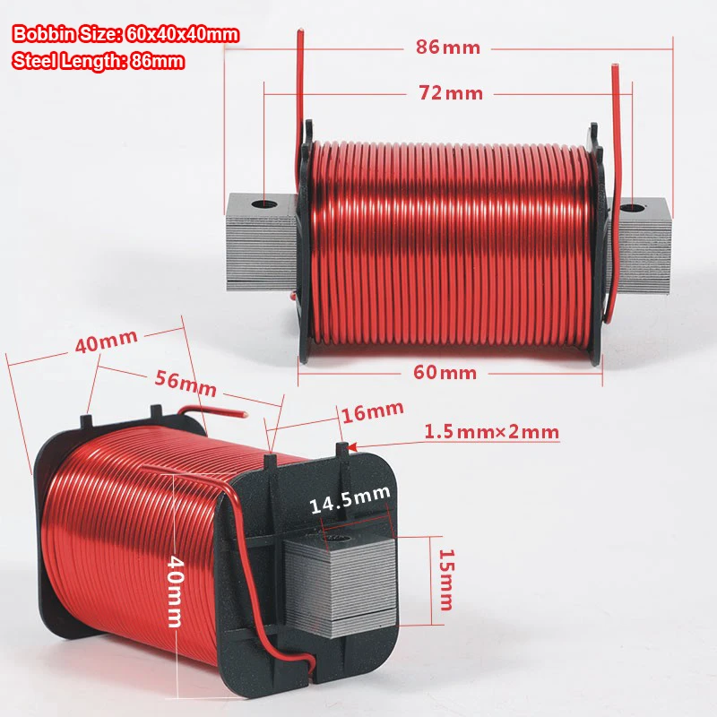 1pcs 6.5mH-13mH Audio Amplifier Speaker Crossover Inductor With Iron Core 4N Oxygen-Free Copper Wire Coil 60x40x40mm