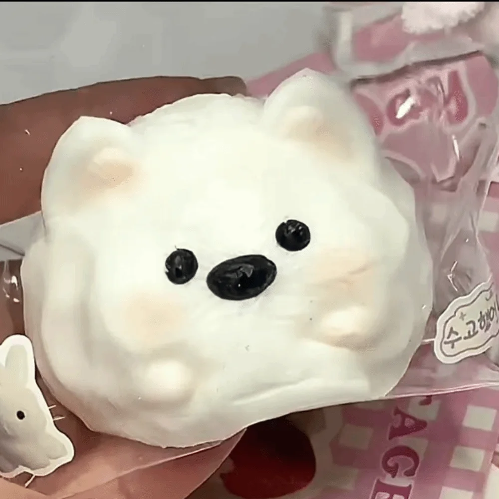 Jouet Squishy chat chien mignon, soulagement du Stress, rebond lent, poupée à presser, Fidget, jouet de décompression à pincer blanc et jaune