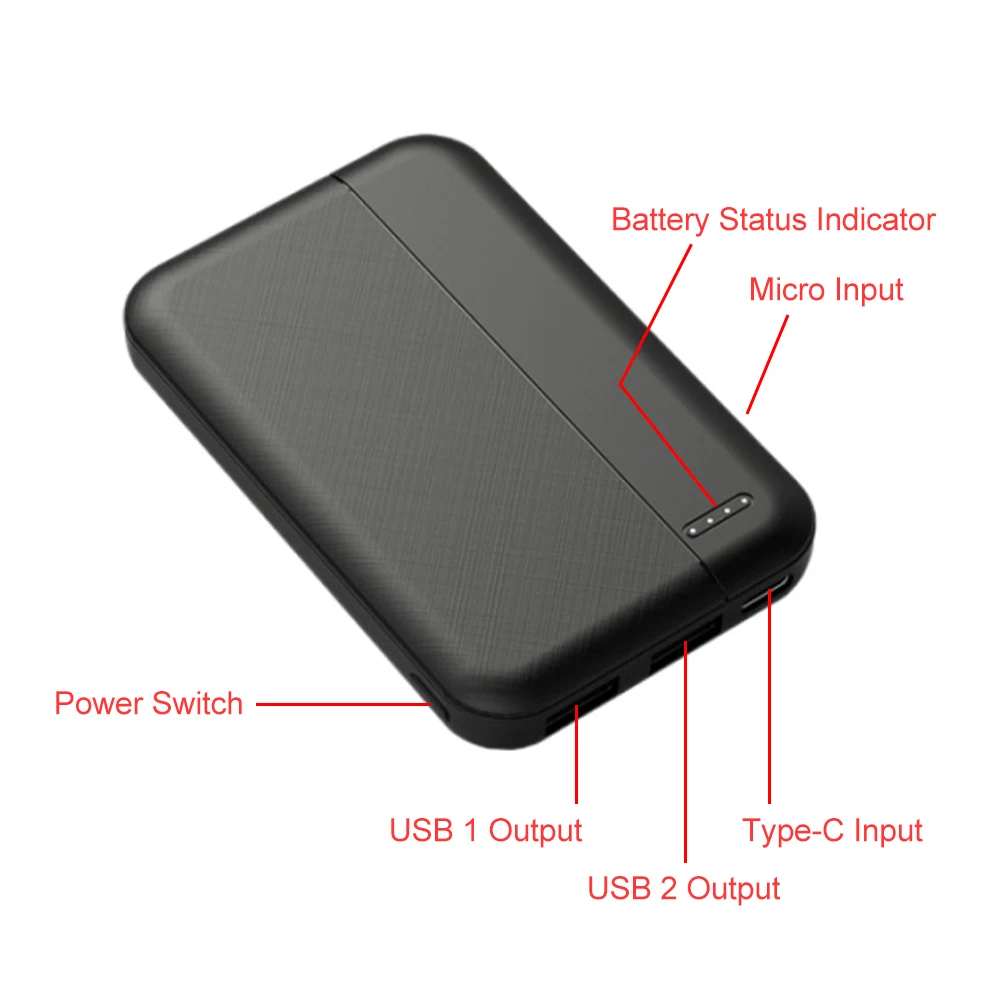 10000mAh Power Bank 5V/2A Portable Mini Charger Fast Charging External Battery Pack For Heating Vest Jacket Scarf Socks Gloves