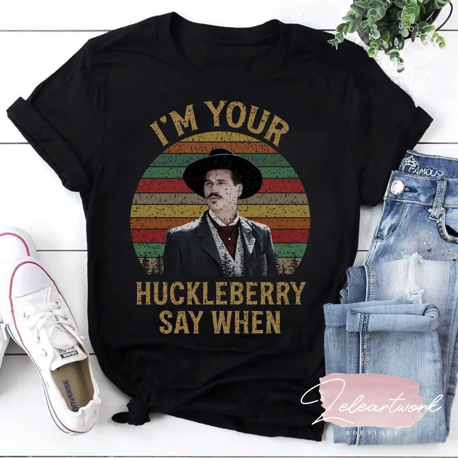 Doc Holliday I m Your Huckleberry Say When T Shirt Holiday Cowboy Tombstone Western vintage Washed streetwear Stretched Unisex