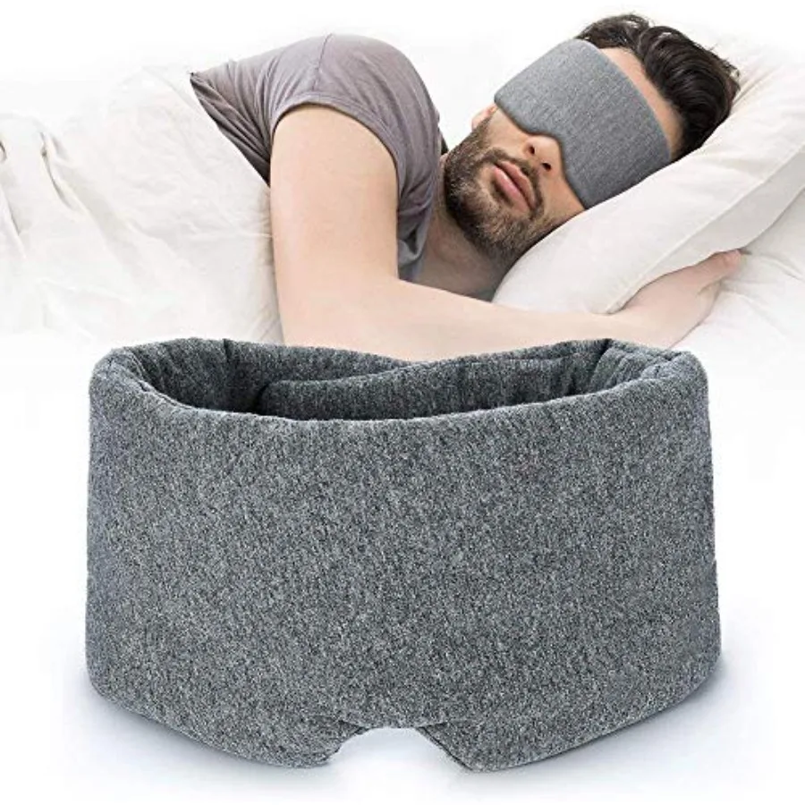 Cotton Sleep Eye Mask for Women Men - 100 Blocking Light Travel Blindfold, Soft Zero Pressure Grey Eyes Cover with Adjustable V