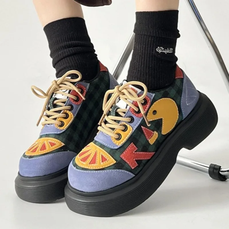 Women's Vintage Comfortable High Heel Sneakers Women Fashionable Color Blocking Shallow Mouth Vulcanized Shoes Spring and Autumn