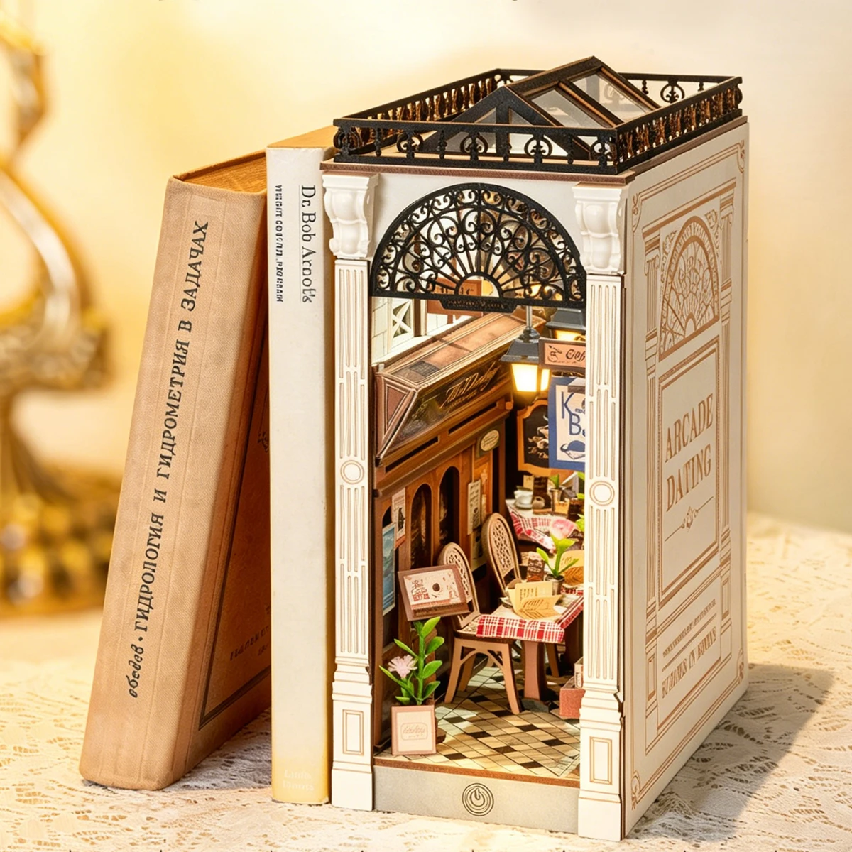 DIY Book Nook Kit for Adults, 3D Wooden Puzzle Bookend Mini Dollhouse, Creative Miniature House Bookshelf Decor Craft Model Kit