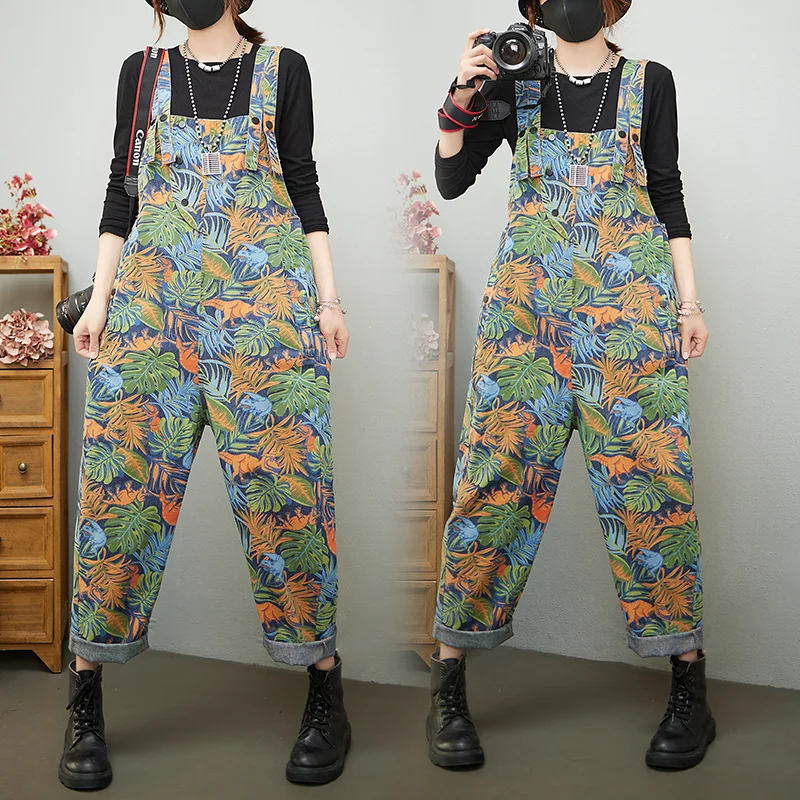 

Джинсовые комбинезоны в стиле ретро, Гонконг, женские весенне-летние свободные повседневные шаровары с высокой талией и застежкой на пуговицы