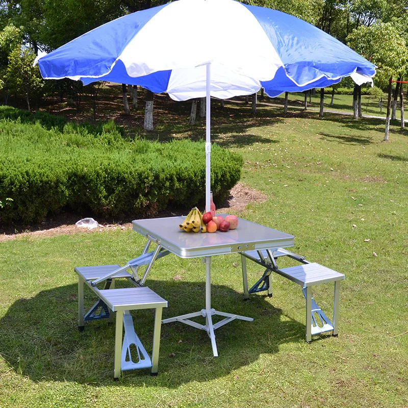 Aluminum alloy one-piece table and chair outdoor picnic portable table and chair camping table one four chairs folding