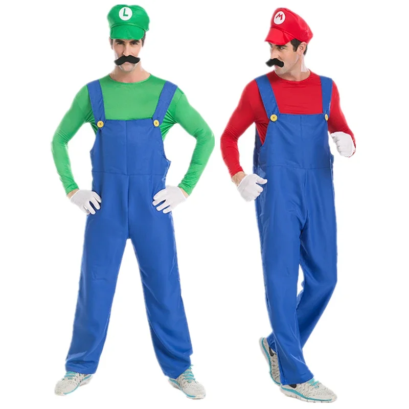 ฮาโลวีนผู้ใหญ่ผู้ชายตลก Super เกมคอสเพลย์เครื่องแต่งกาย Luigi Bros ช่างประปาคริสต์มาสชุดแฟนซี oi6401