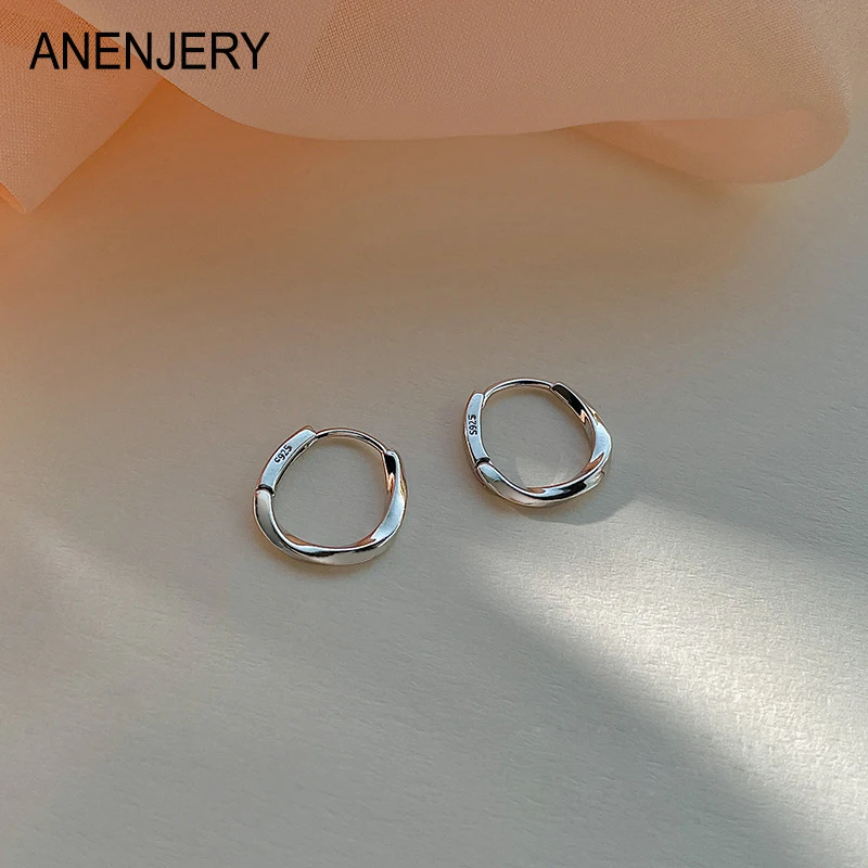 ANENJERY Geometric Twisted Wave Hoop Earrings for Women Men Simple Fashion Ear Buckle Huggies Aretes Wholesale