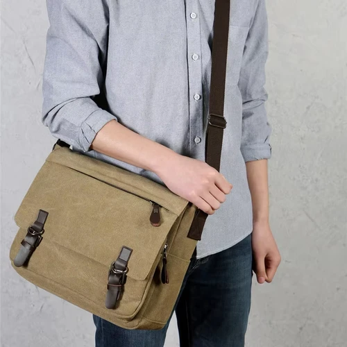 Imagen 2 del producto Bolso cruzado de lona para hombre, viaje al aire libre, desplazamientos, compras, bolsos de hombro, bandolera de negocios Retro, bolso de oficina