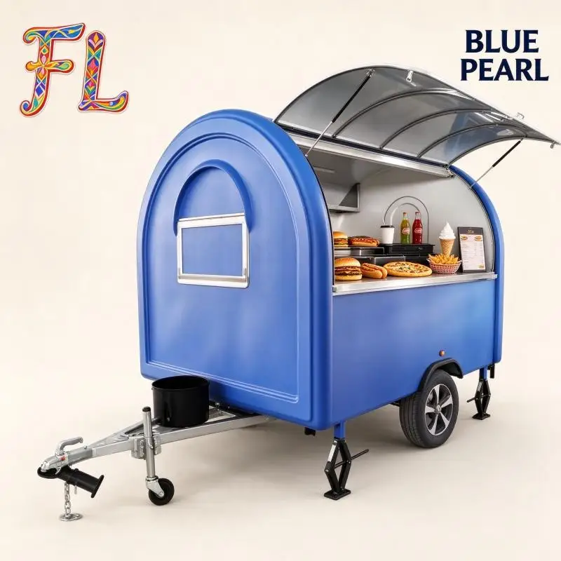 Round Food Trailer Anti Rust Steel Frame Multiple Serving Hatches Mobile Food Cart Outdoor Vendor Kiosk for Beach Market
