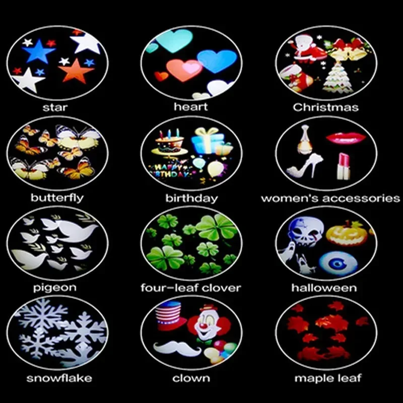 12 Patterns Snowflake Projector Lights Christmas Snowflake Projector Party Garden Decoration Lights LED Stage Holiday Decoration