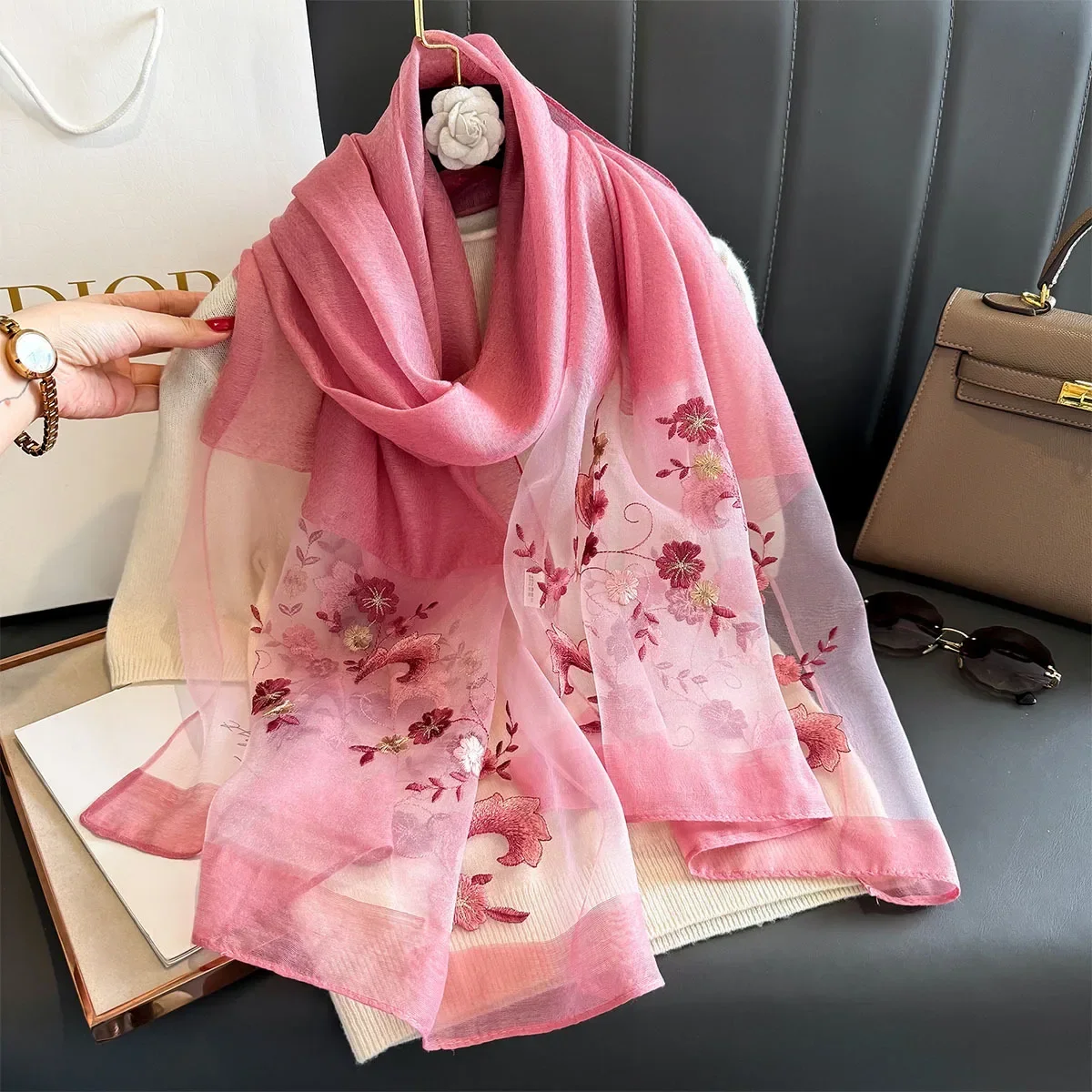 Luxury Spring Summer Sunscreen Shawl Lady Wrap Scarves Embroidery Design Female Foulard Stole Scarf Pashmina Poncho 2026 Scarves