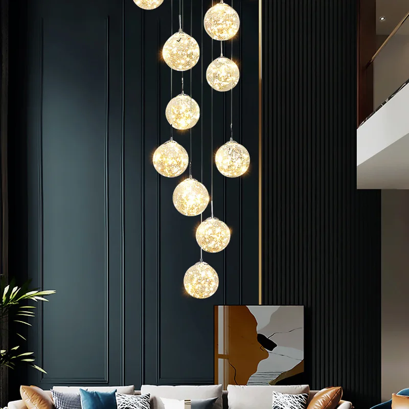 

Full Sky Star Staircase Light Long Pendant Light Modern Simple and Luxury Villa loft Apartment Living Room Pendant Light