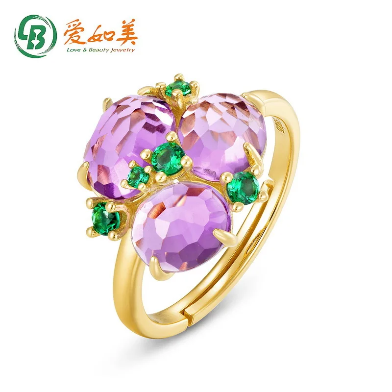 

Geometric Synthesis Amethyst Yellow Crystal Ring with Personalized Trend 18K Gold PT950 Platinum Silver Plated 7-layer Gold Ring