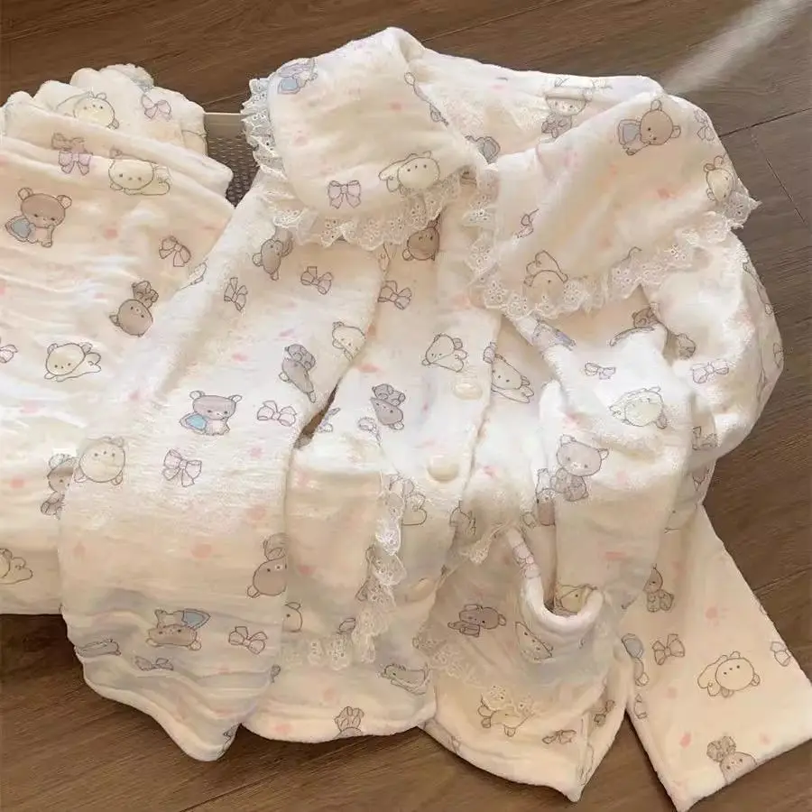 

Kawaii Sanrio Rilakkuma Women's Autumn Winter New Collection Flannel Anime Cartoon Cute Student Home Clothes Girl's Gifts Toys