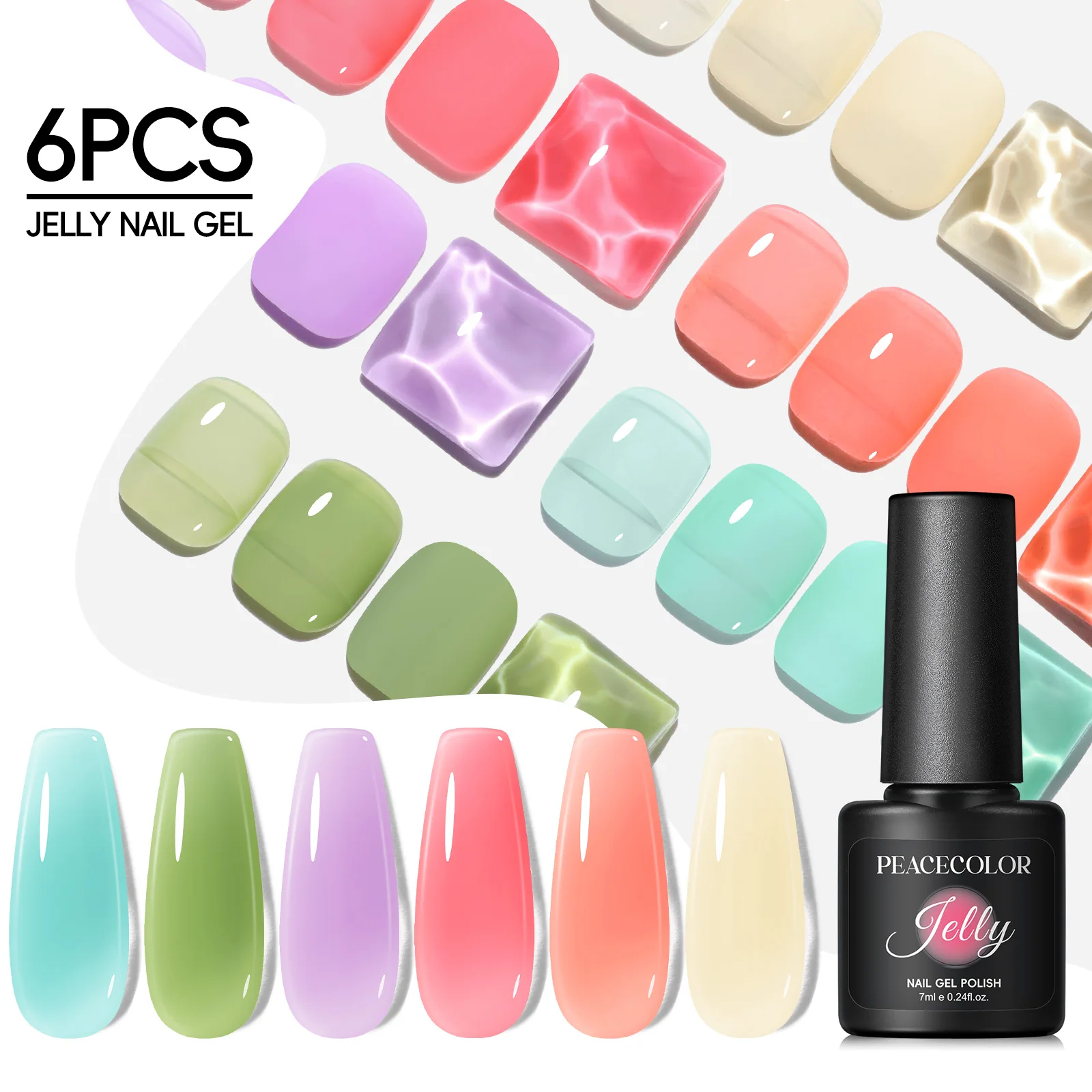 

PEACECOLOR 6PCS 7ML Набор желейных гель-лаков для ногтей - Розовый телесный молочно-синий яркие цвета, стойкий гель для дизайна ногтей в подарок для женщин